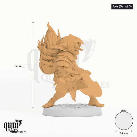 Goblin Warband tabletop miniature (Axe (Set of 3)) - 36 mm tall, 24 mm base - Rescale Miniatures 3D print by Qumi