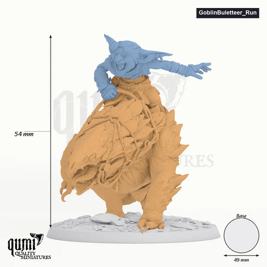 Goblin Buletteers tabletop miniature (Run) - 54 mm tall, 49 mm base, 2+1 part assembly - Rescale Miniatures 3D print by Qumi
