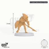 Humanoid Goblin tabletop miniature (V3 Goblin Stance Sword & Shield) - 25 mm tall - Rescale Miniatures 3D print by Qumi