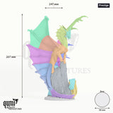 Dragon Legendary Metallic Gold Dragon Tabletop Miniature dragon miniature - assembly overview with colour-coded parts and measurements
