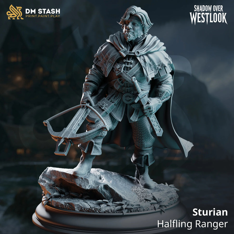 Sturian Halfling Waldläufer Tabletop Miniatur mit Armbrust und Schwert
