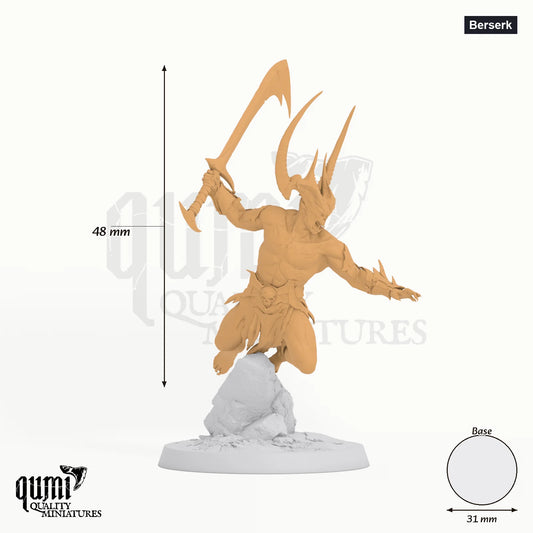 Humanoid Warrior Horned Blade Tabletop-Miniatur (Berserk) - 48 mm hoch, 31 mm Base - Rescale Miniatures 3D-Druck von Qumi