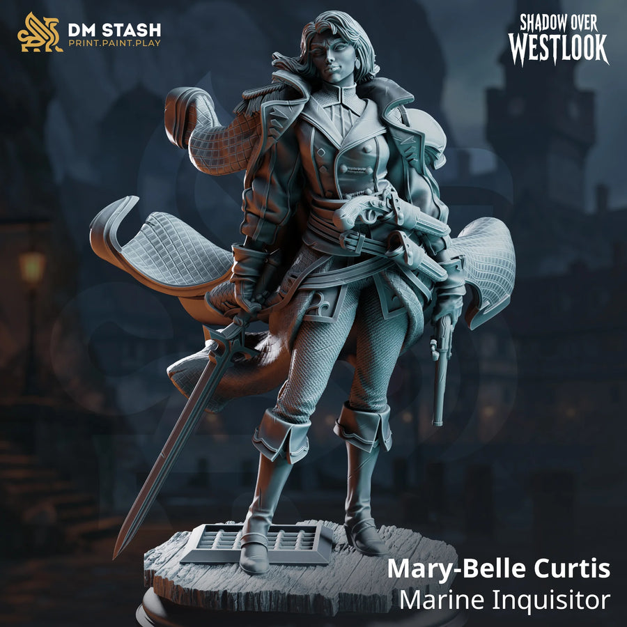 Mary-Belle Curtis – Marine Inquisitor: marine inquisitor tabletop miniature, designer preview from DM Stash's 'Shadow over Westlook' release, 3D-printed in resin by Qumi