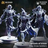 Vessels of Irinax – Elite Drow Soldiers: elite drow soldier tabletop miniature, designer preview from DM Stash's 'Irinax' release, 3D-printed in resin by Qumi