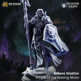 Ardent Silathin – Knight of the Waxing Moon: drow knight tabletop miniature, designer preview from DM Stash's 'Irinax' release, 3D-printed in resin by Qumi