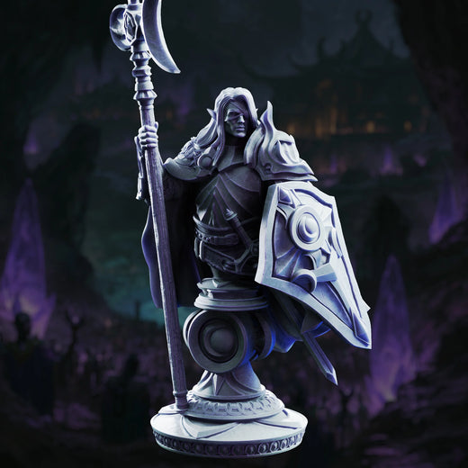 Ardent Silathin – Knight of the Waxing Moon: drow knight tabletop miniature, designer preview from DM Stash's 'Irinax' release, 3D-printed in resin by Qumi