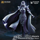 Glynaria – Priestess of the New Moon: drow priestess tabletop miniature, designer preview from DM Stash's 'Irinax' release, 3D-printed in resin by Qumi