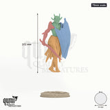 Vaelor 75mm scale - colour-coded parts render, 102 mm tall, 4 body parts, 52 mm round base
