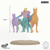 Blackhelm & Hounds 75mm  Scale - colour-coded parts render, 91 mm tall, 8 body parts, 104 mm round base