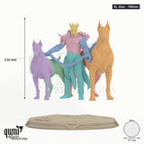 Blackhelm & Hounds XL Size - 150mm - colour-coded parts render, 136 mm tall, 8 body parts, 157 mm round base