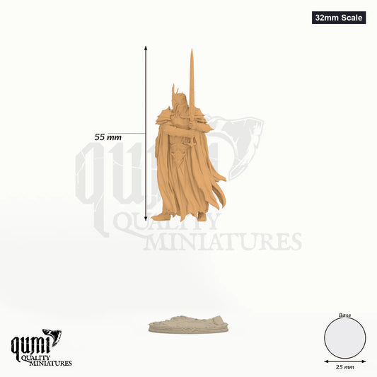 Shadowed King 32mm Scale - colour-coded parts render, 55 mm tall, 1 body part, 25 mm round base