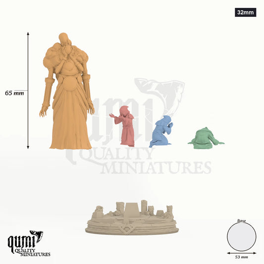 Drenial a Bermegoth 32mm - colour-coded parts render, 65 mm tall, 4 body parts, 53 mm round base