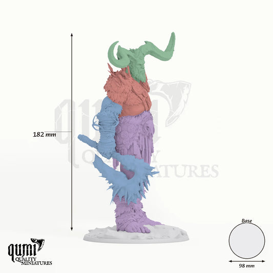 Ice Giant Thulgar tabletop miniature - 182 mm tall, 98 mm base, 5+1 part assembly - Rescale Miniatures 3D print by Qumi