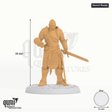 Male Fighter Knight Valor Tabletop-Miniatur (Sword Ready) - 38 mm hoch, 31 mm Base - Rescale Miniatures 3D-Druck von Qumi