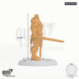 Male Fighter Knight Valor Tabletop-Miniatur (Sword Stand) - 36 mm hoch, 31 mm Base - Rescale Miniatures 3D-Druck von Qumi