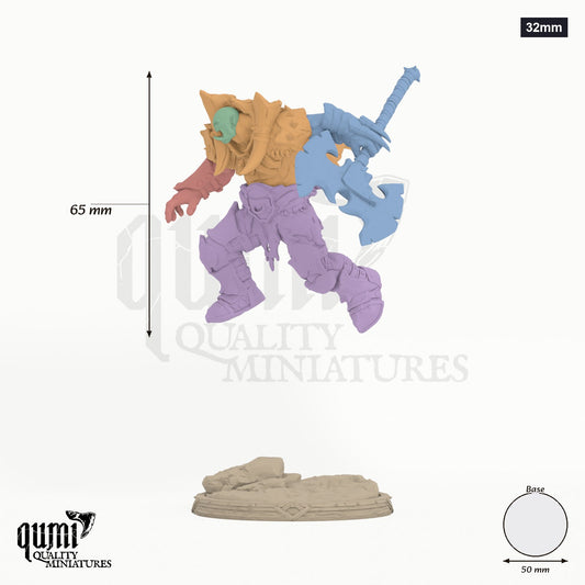 Kodark the Conqueror 32mm - colour-coded parts render, 65 mm tall, 5 body parts, 50 mm round base