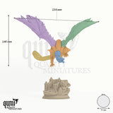 Dragon Kuriazor the Dark Tabletop Diorama dragon miniature - assembly overview with colour-coded parts and measurements