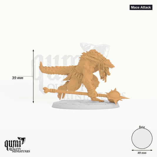 Lizardman Champion Dreadscale Dragon Tabletop-Miniatur (Mace Attack) - 39 mm hoch - Rescale Miniatures 3D-Druck von Qumi