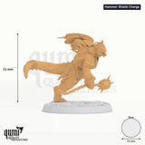 Fighter Lizardman Elite Warfang Dragon tabletop miniature (Hammer Shield Charge) - assembly render with measurements - Rescal