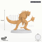Fighter Lizardman Elite Warfang Dragon tabletop miniature (Hammer Shield Stand) - assembly render with measurements - Rescale