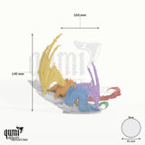 Magma Dragon Tabletop Miniature dragon miniature - assembly overview with colour-coded parts and measurements