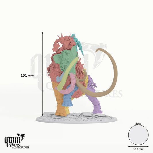 Mammoth Mounted tabletop miniature - 161 mm tall, 157 mm base, 11+1 part assembly - Rescale Miniatures 3D print by Qumi