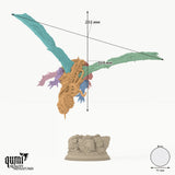 Dragon Midorius the Remade Tabletop Miniature dragon miniature - assembly overview with colour-coded parts and measurements