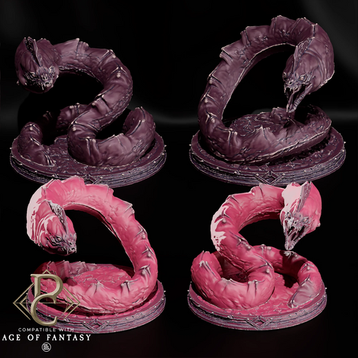 Morzagh's Fangs – Serpent Familiars: giant serpent tabletop miniature, designer preview from Parasite Collectibles's 'October 2026' release, 3D-printed in resin by Qumi