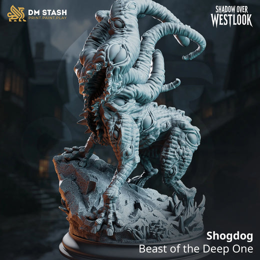 Shogdog – Beast of the Deep One: deep one beast tabletop miniature, designer preview from DM Stash's 'Shadow over Westlook' release, 3D-printed in resin by Qumi
