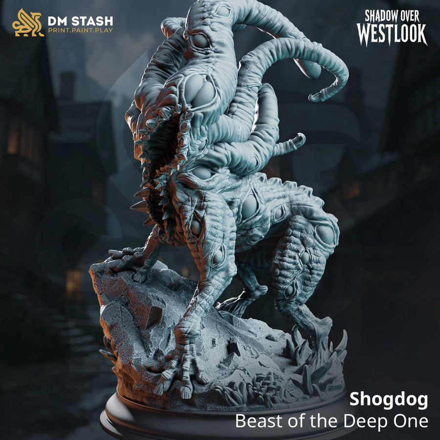 Shogdog – Beast of the Deep One: deep one beast tabletop miniature, designer preview from DM Stash's 'Shadow over Westlook' release, 3D-printed in resin by Qumi