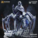 Xarinath – Daughter of Irinax: drow spider rider tabletop miniature, designer preview from DM Stash's 'Irinax' release, 3D-printed in resin by Qumi