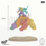 Kodark on Beast 32mm - colour-coded parts render, 134 mm tall, 12 body parts, 158 mm round base