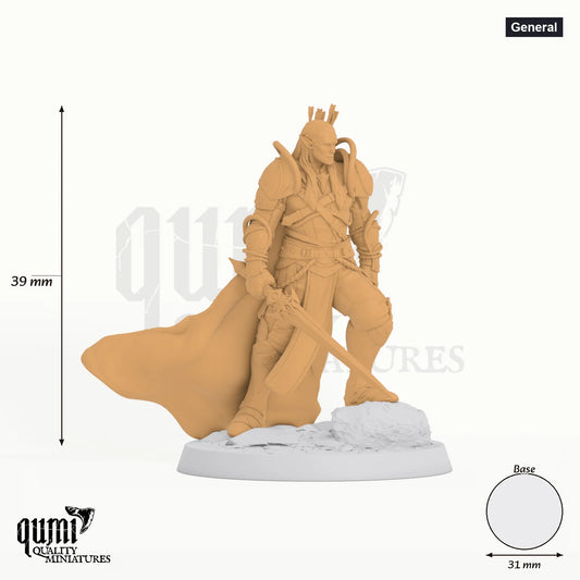 Fighter Moon Elf tabletop miniature (General) - 39 mm tall, 31 mm base - Rescale Miniatures 3D print by Qumi