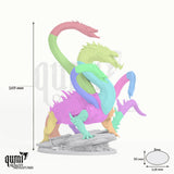 Dragon NoxHydra Tabletop Miniature dragon miniature - assembly overview with colour-coded parts and measurements