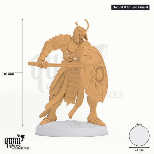 Oriental Skeletons Tabletop-Miniatur (Sword & Shield Guard) - 36 mm hoch, 24 mm Base - Rescale Miniatures 3D-Druck von Qumi