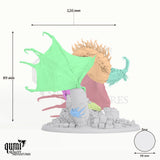 Dragon Pestilent Wyvern Tabletop Miniature dragon miniature - assembly overview with colour-coded parts and measurements