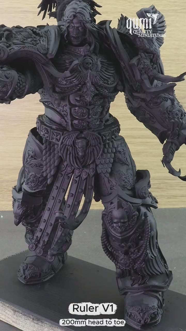 Black miniature gets drybrushed with white color on wooden background