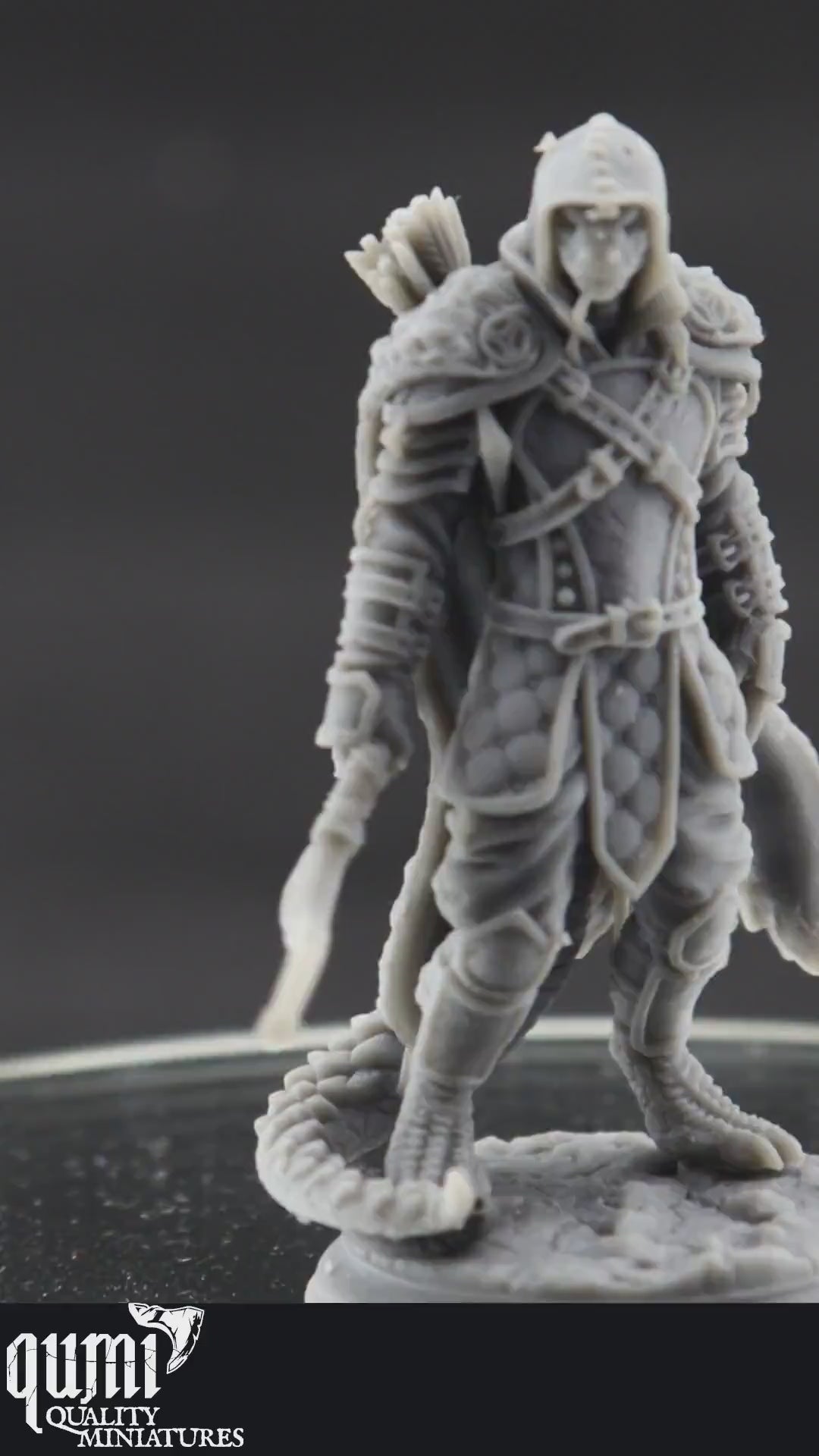Dragonborn Miniature on turntable with black background