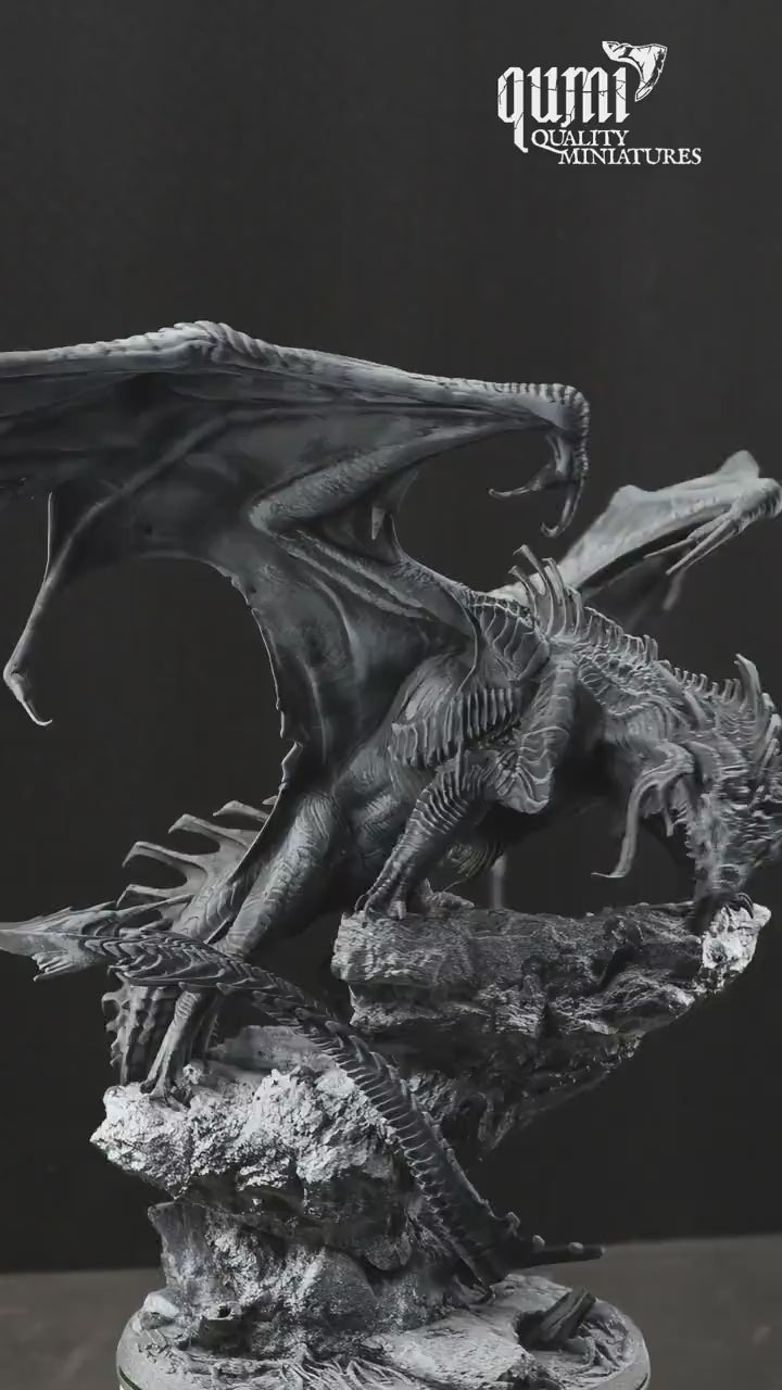 Black Elder Dragon tabletop miniature landing video – 3D printed resin dragon by Qumi