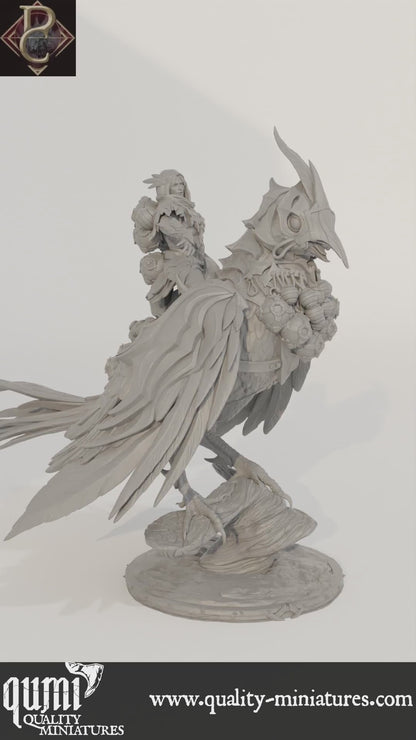 Aerithrian Wind Defender on Emberfinches - 32mm Tabletop RPG Mini - up to L Size - Qumi - Parasite Collectibles