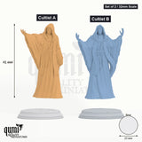 Quorenderi's Drowned tabletop miniatures (32mm Scale) – Cultist A (left) and Cultist B (right) with measurements | Qumi