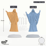 Quorenderi's Drowned tabletop miniatures (75mm Scale) – Cultist A (left) and Cultist B (right) with measurements | Qumi