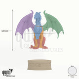 Dragon Ramulek Tabletop Miniature dragon miniature - assembly overview with colour-coded parts and measurements