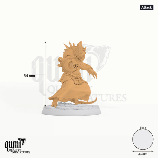 Humanoid Fighter Rat Folk Elite Gun Tabletop-Miniatur (Attack) - 34 mm hoch - Rescale Miniatures 3D-Druck von Qumi