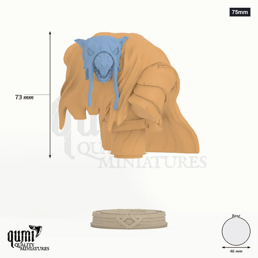 Rat Miniature Bust 75mm - colour-coded parts render, 73 mm tall, 2 body parts, 46 mm round base