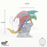 Dragon Red Dragon Tabletop Miniature dragon miniature - assembly overview with colour-coded parts and measurements