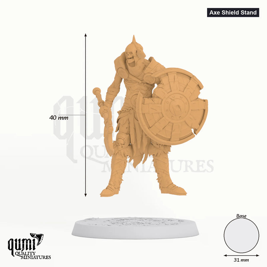 Revenant Warriors tabletop miniature (Axe Shield Stand) - 40 mm tall, 31 mm base - Rescale Miniatures 3D print by Qumi