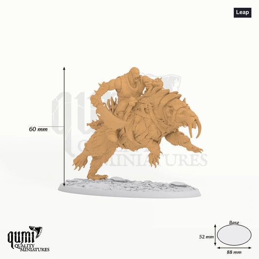 Sabertooth tabletop miniature (Leap) - 60 mm tall, 88x52 mm base, 1+1 part assembly - Rescale Miniatures 3D print by Qumi