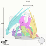 Dragon Adult Sapphire Dragon Tabletop Miniature dragon miniature - assembly overview with colour-coded parts and measurements