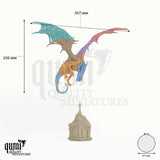 Dragon Shingorion Ancient Undead Dragon Tabletop Miniature dragon miniature - assembly overview with colour-coded parts and measurements
